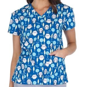 NWT Women’s Small Hoot’s Garden Owl Print Scrubfinity Scrub Top